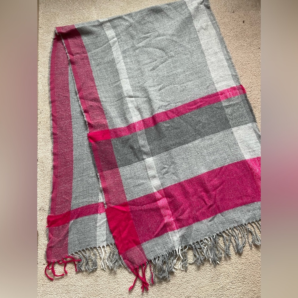 Gray and Pink Plaid Scarf